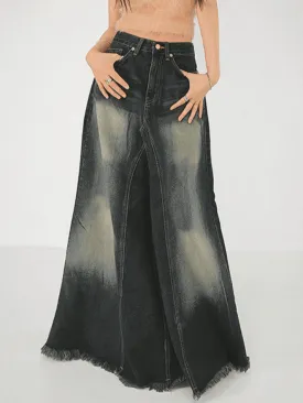 Distressed Patchwork Denim Maxi Skirt