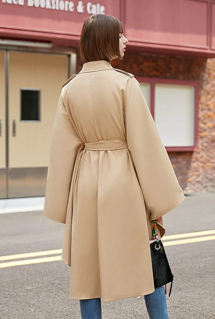 Double Breasted Cloak Khaki Loose Trench Coat