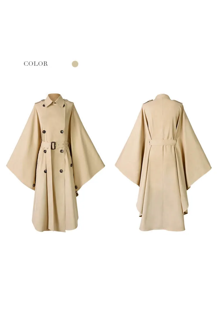 Double Breasted Cloak Khaki Loose Trench Coat