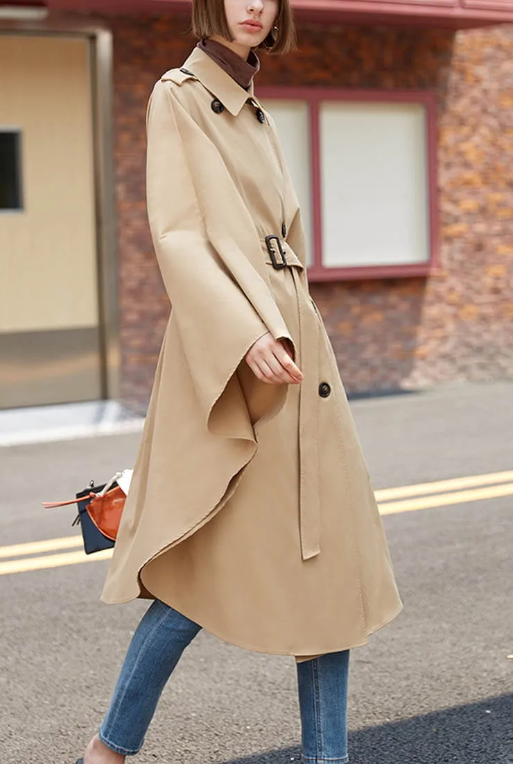 Double Breasted Cloak Khaki Loose Trench Coat