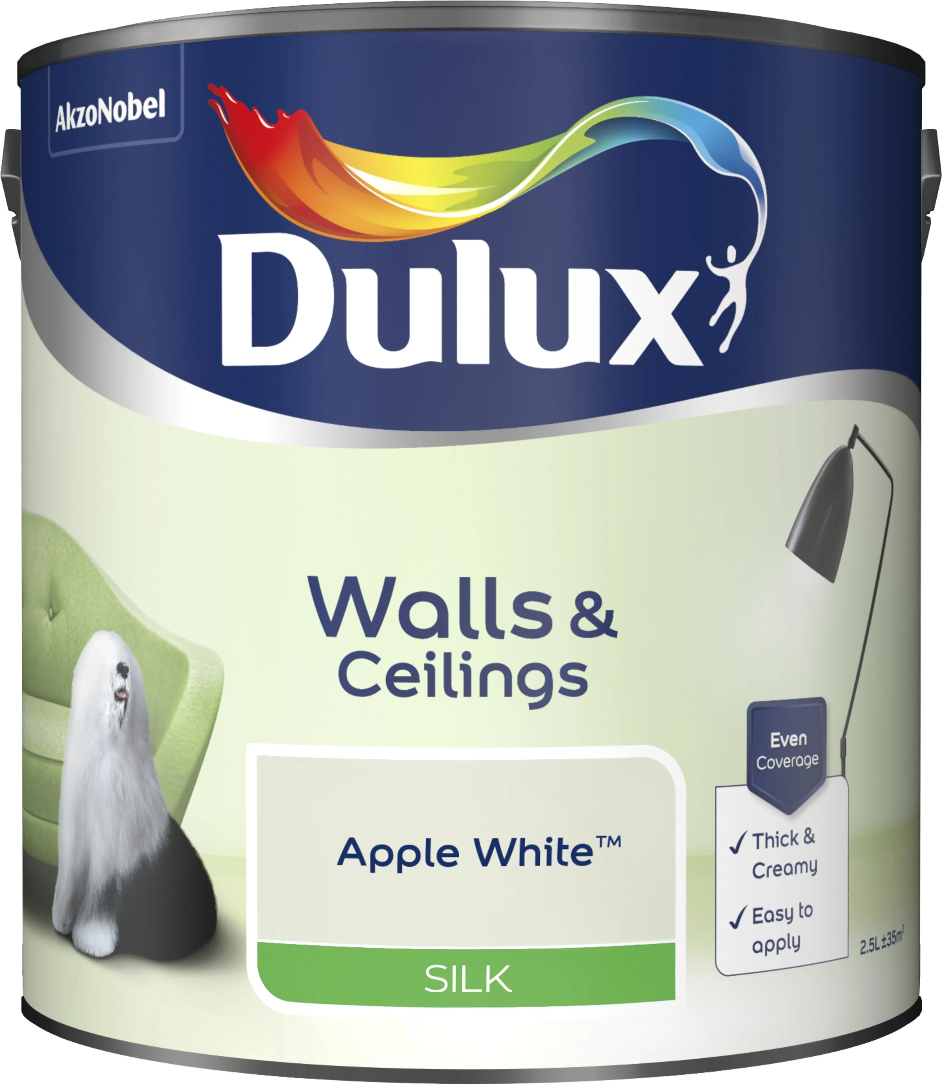 Dulux Silk Emulsion Paint For Walls And Ceilings - Apple White 2.5L