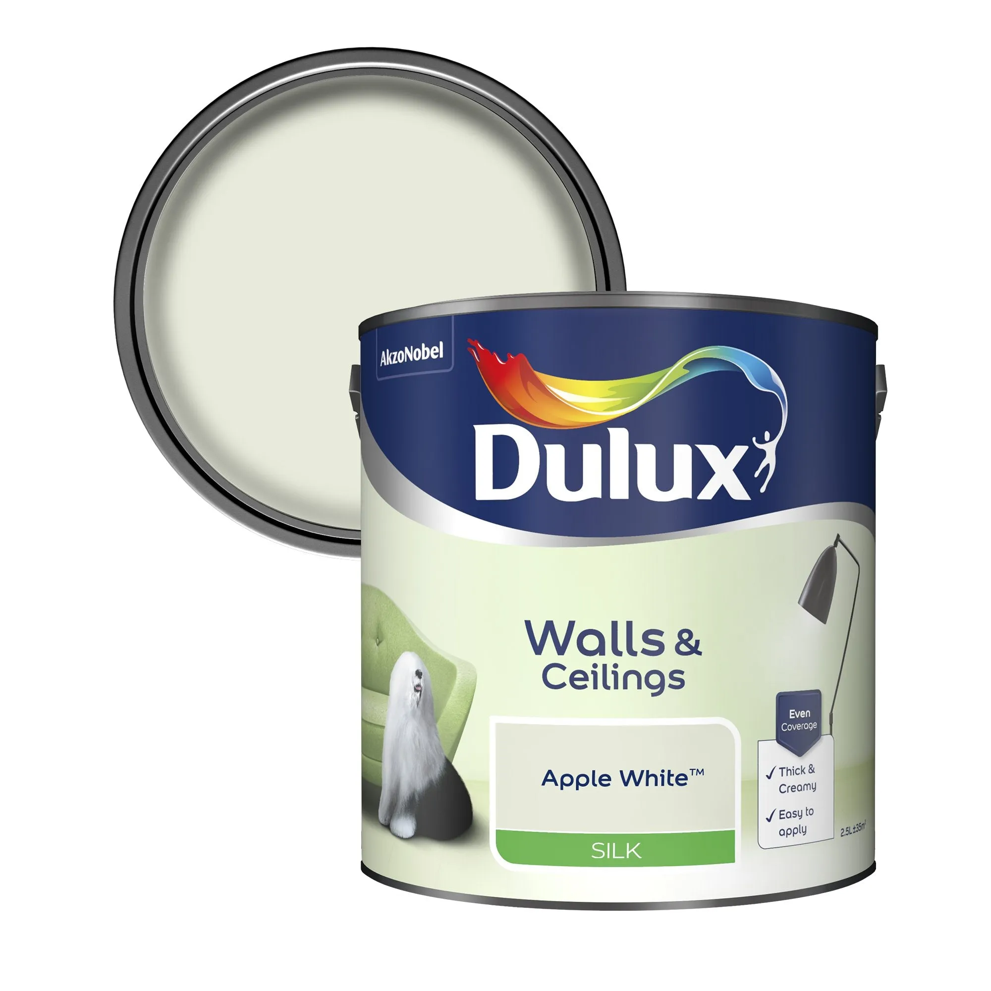 Dulux Silk Emulsion Paint For Walls And Ceilings - Apple White 2.5L