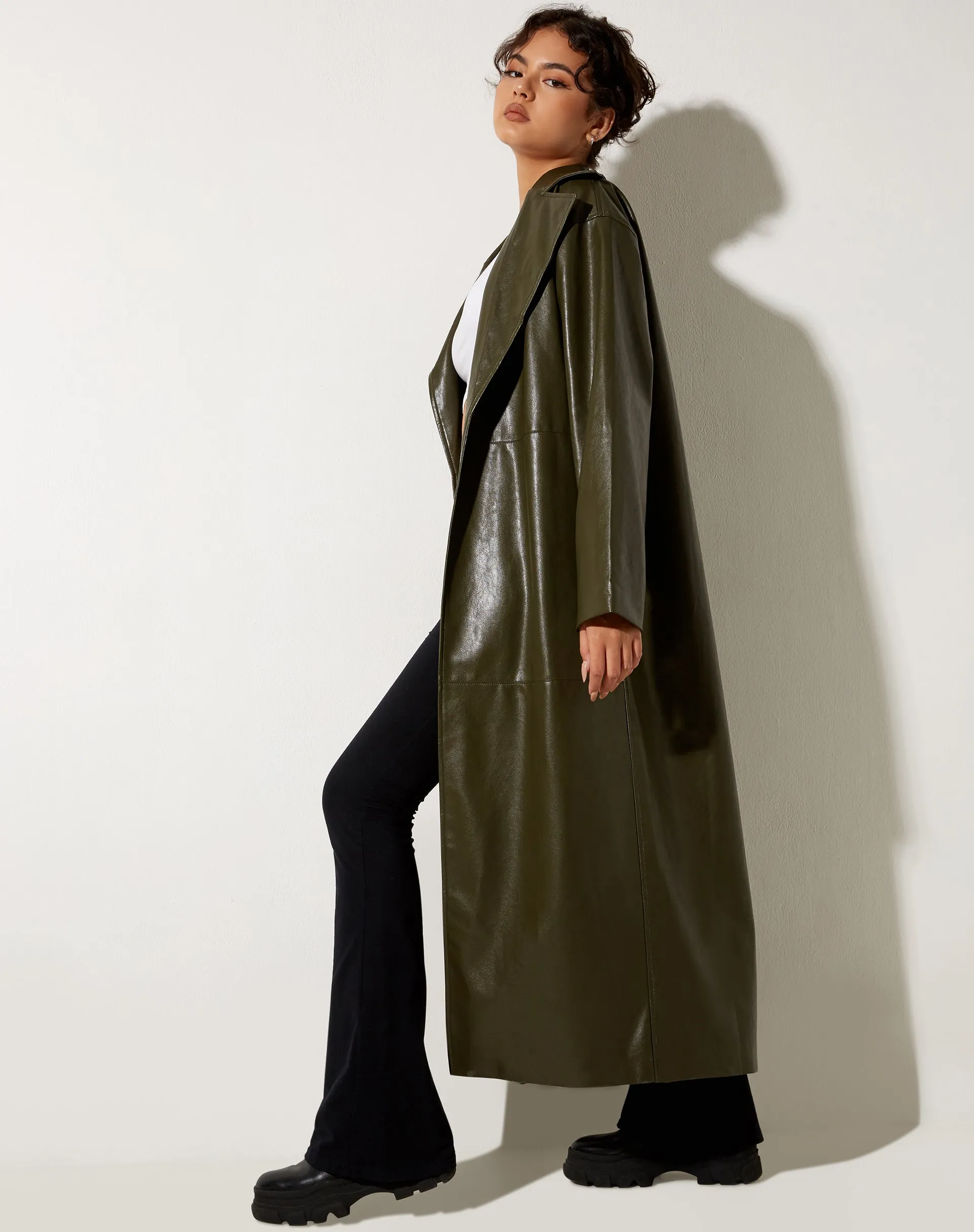 Ejo Trench Coat in PU Dark Olive