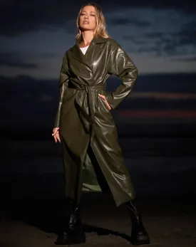 Ejo Trench Coat in PU Dark Olive