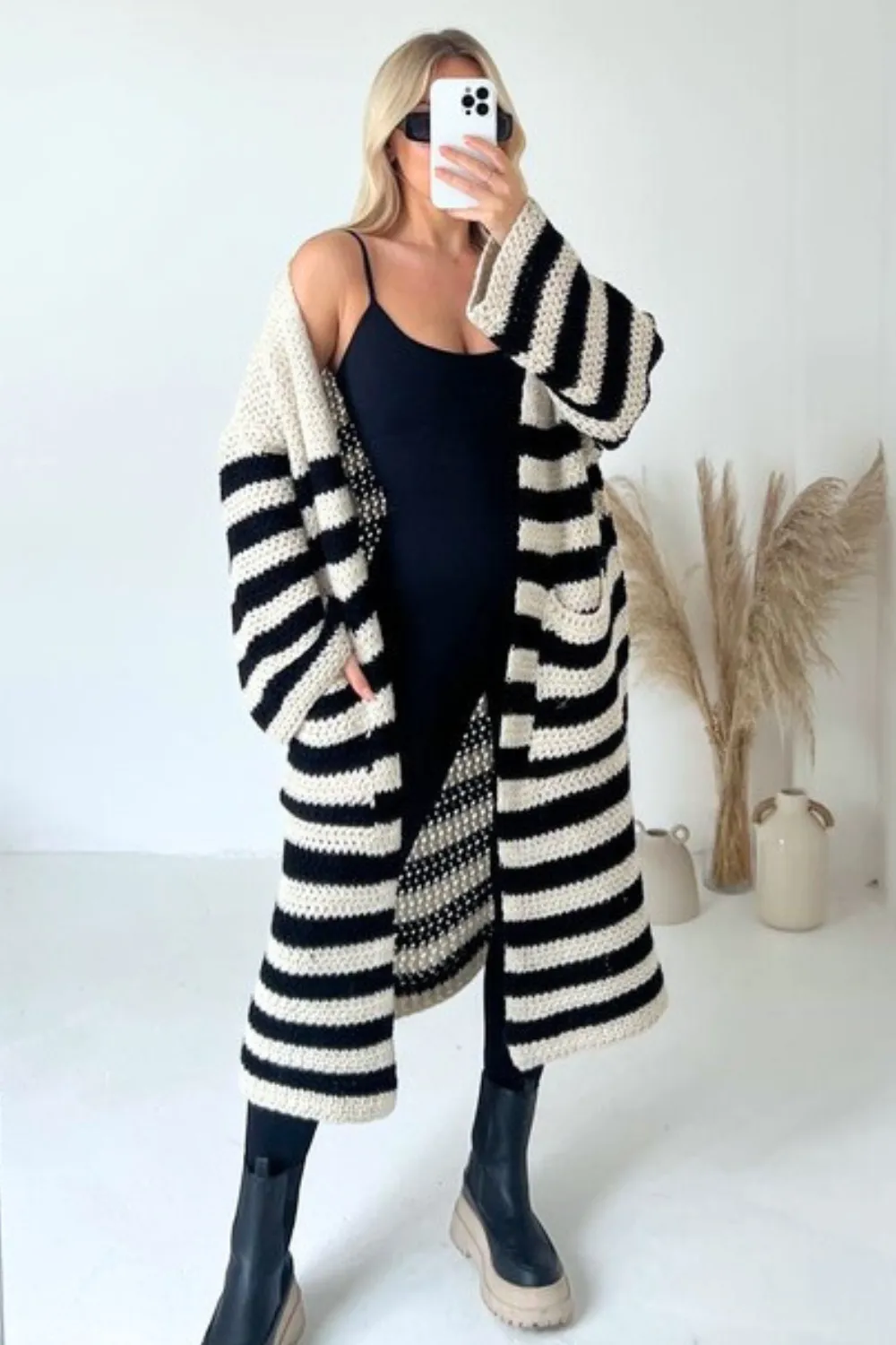 Elizabeth striped chunky knit long cardigan