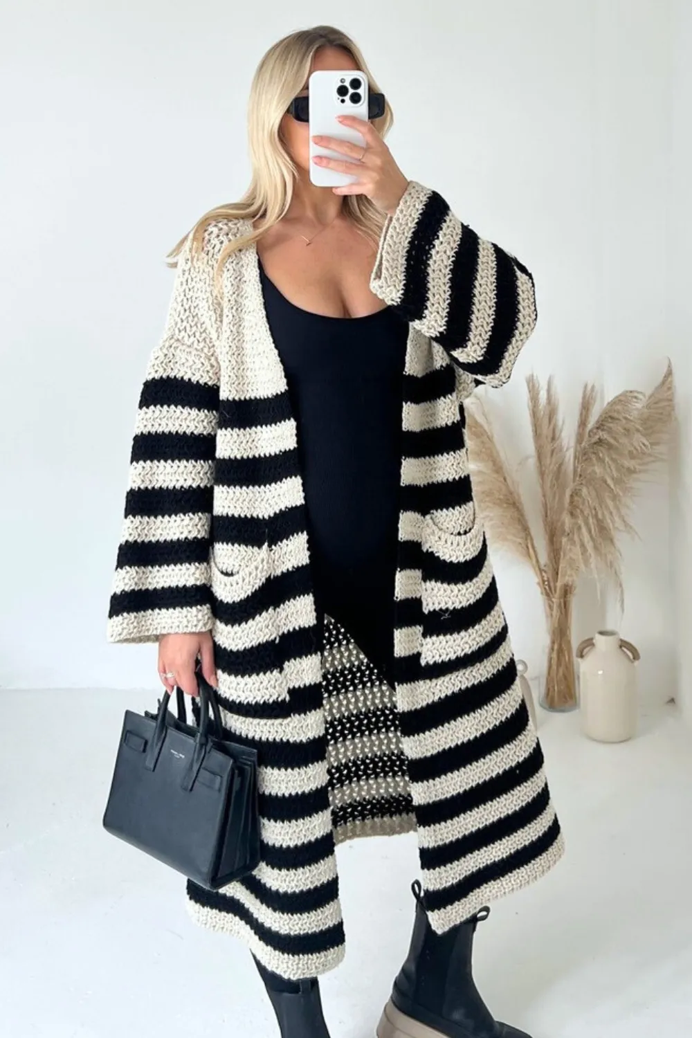 Elizabeth striped chunky knit long cardigan