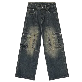 Faded Cargo Wide-Leg Jeans