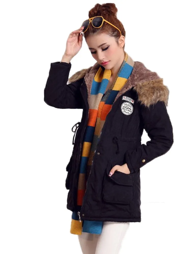 Faux Fur Hood Women's Wadded Cotton Padded Windbreaker Jacket