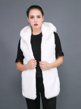 Faux Rabbit Fur Faux Hoods Long Waistcoat Female