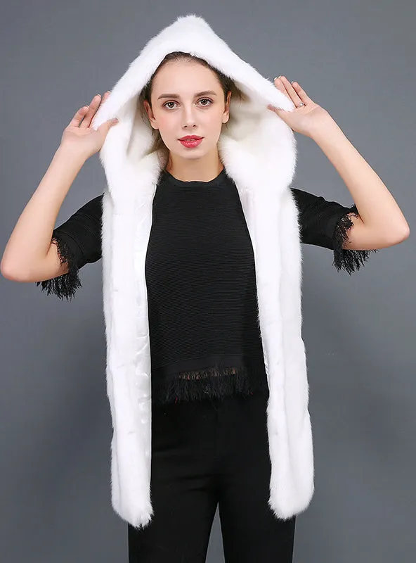 Faux Rabbit Fur Faux Hoods Long Waistcoat Female