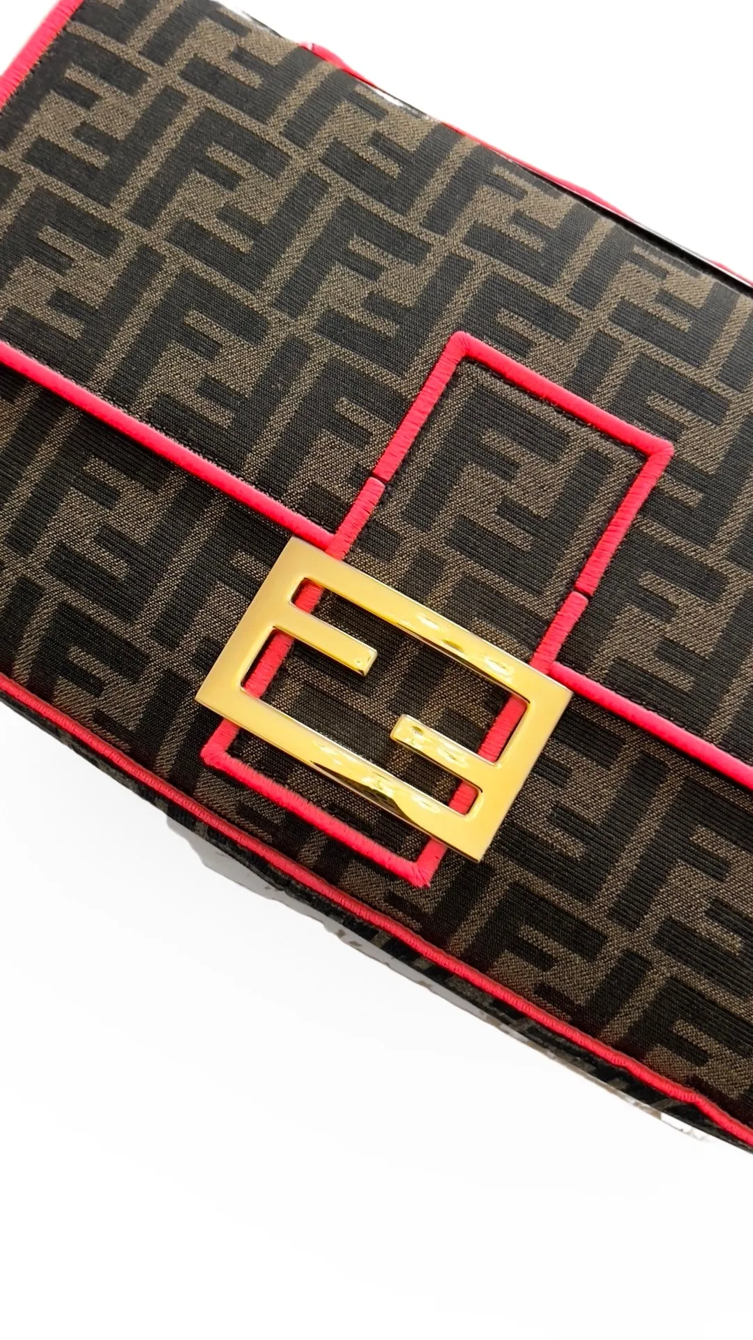 Fendi Baguette - Large Brown and Fuschia FF Jacquard