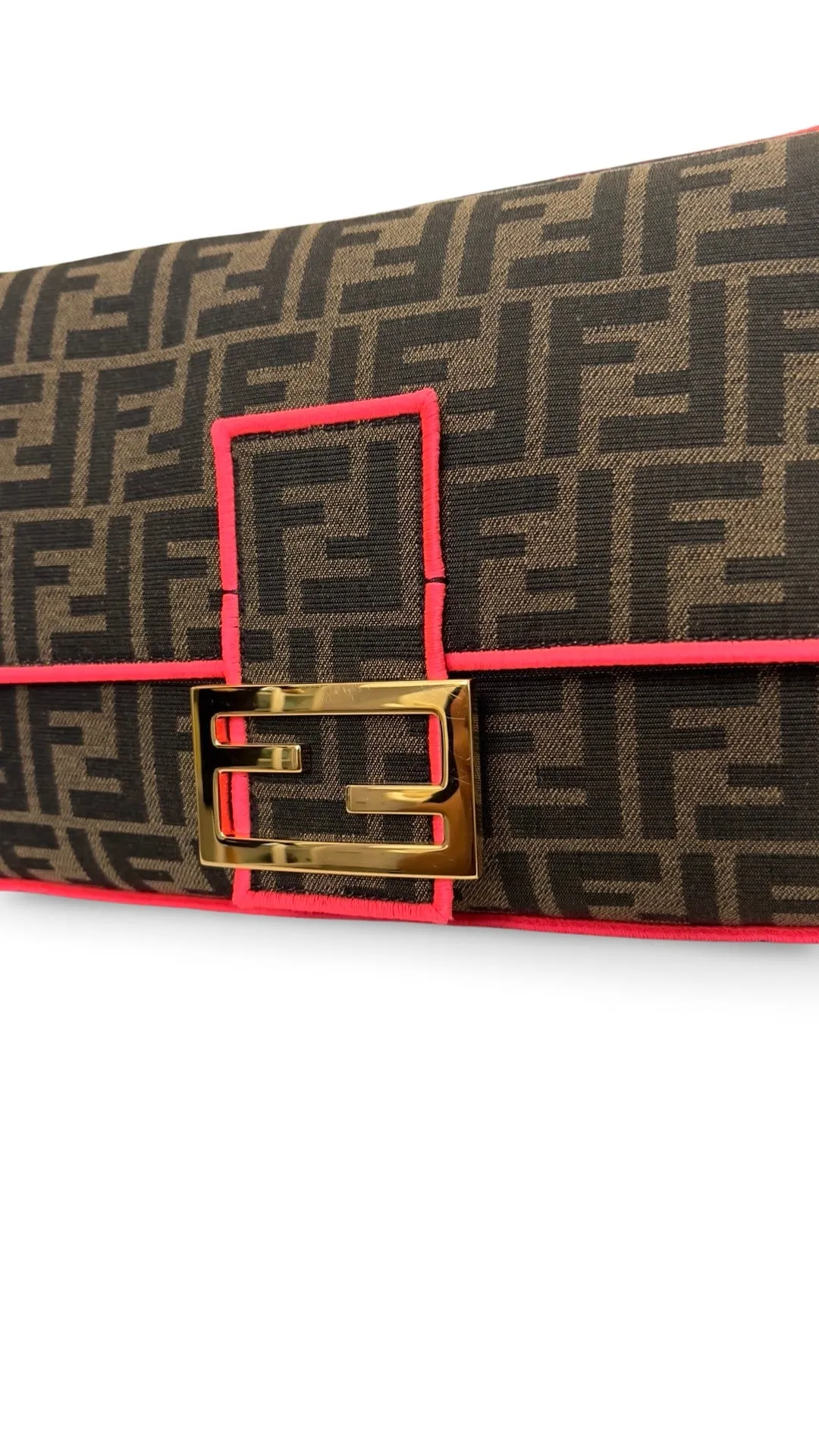 Fendi Baguette - Large Brown and Fuschia FF Jacquard