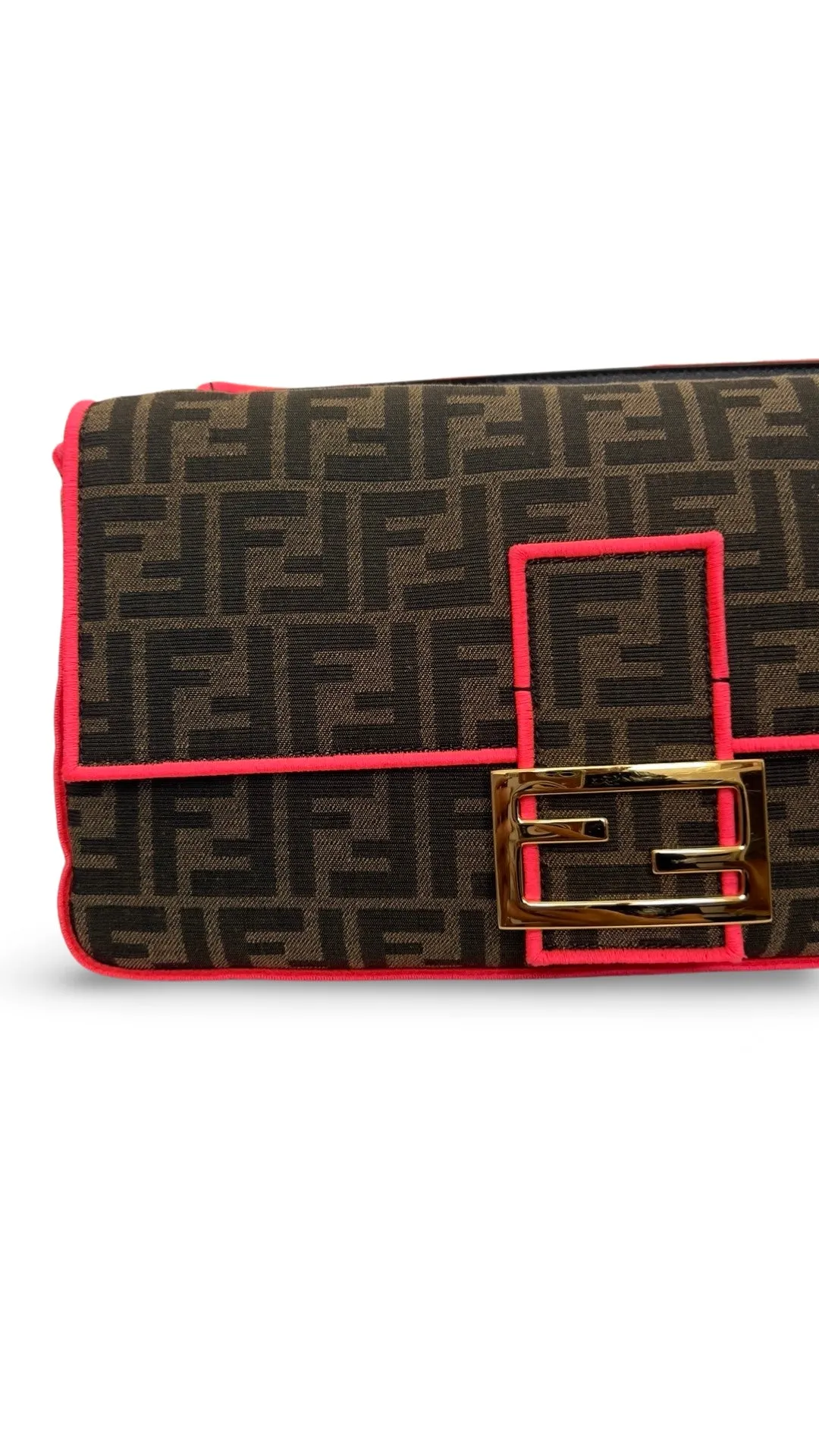 Fendi Baguette - Large Brown and Fuschia FF Jacquard