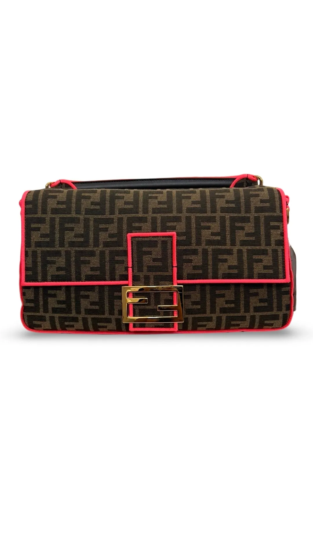 Fendi Baguette - Large Brown and Fuschia FF Jacquard