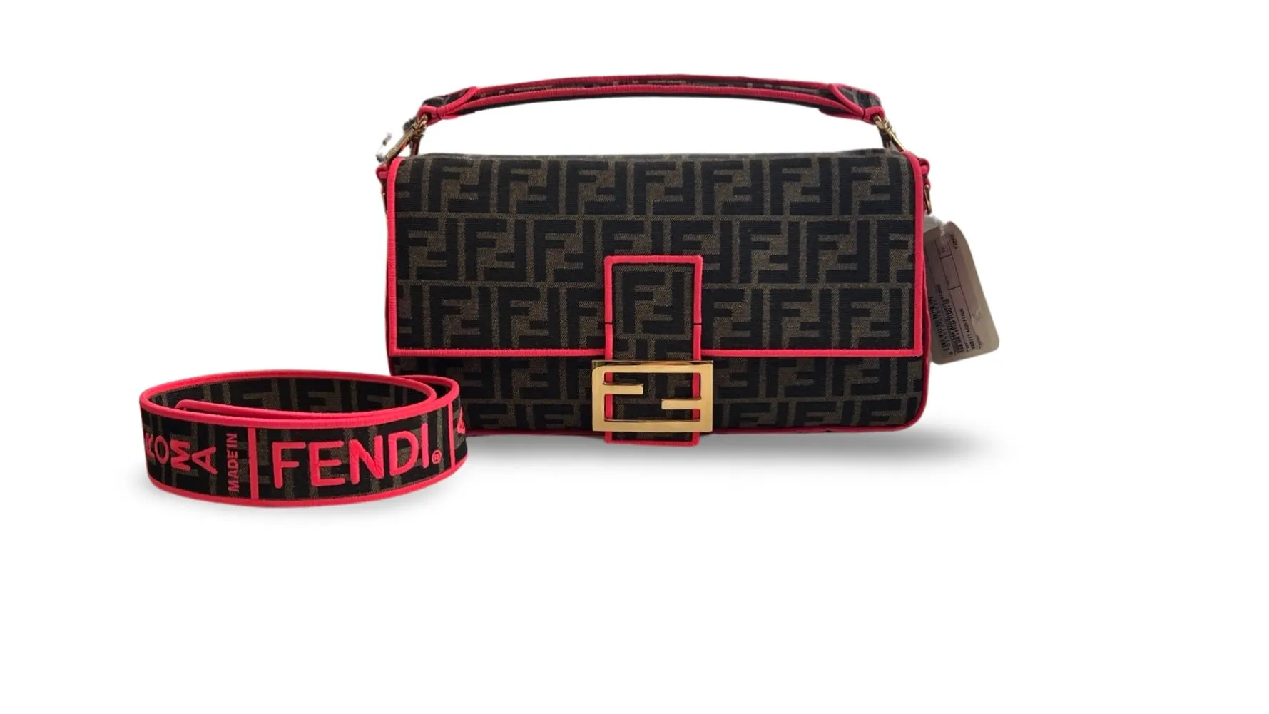 Fendi Baguette - Large Brown and Fuschia FF Jacquard