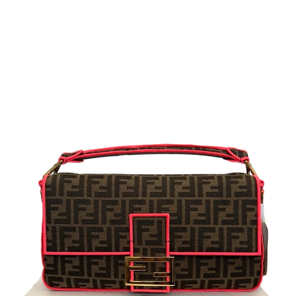 Fendi Baguette - Large Brown and Fuschia FF Jacquard