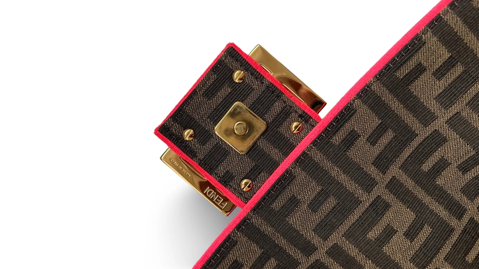 Fendi Baguette - Large Brown and Fuschia FF Jacquard