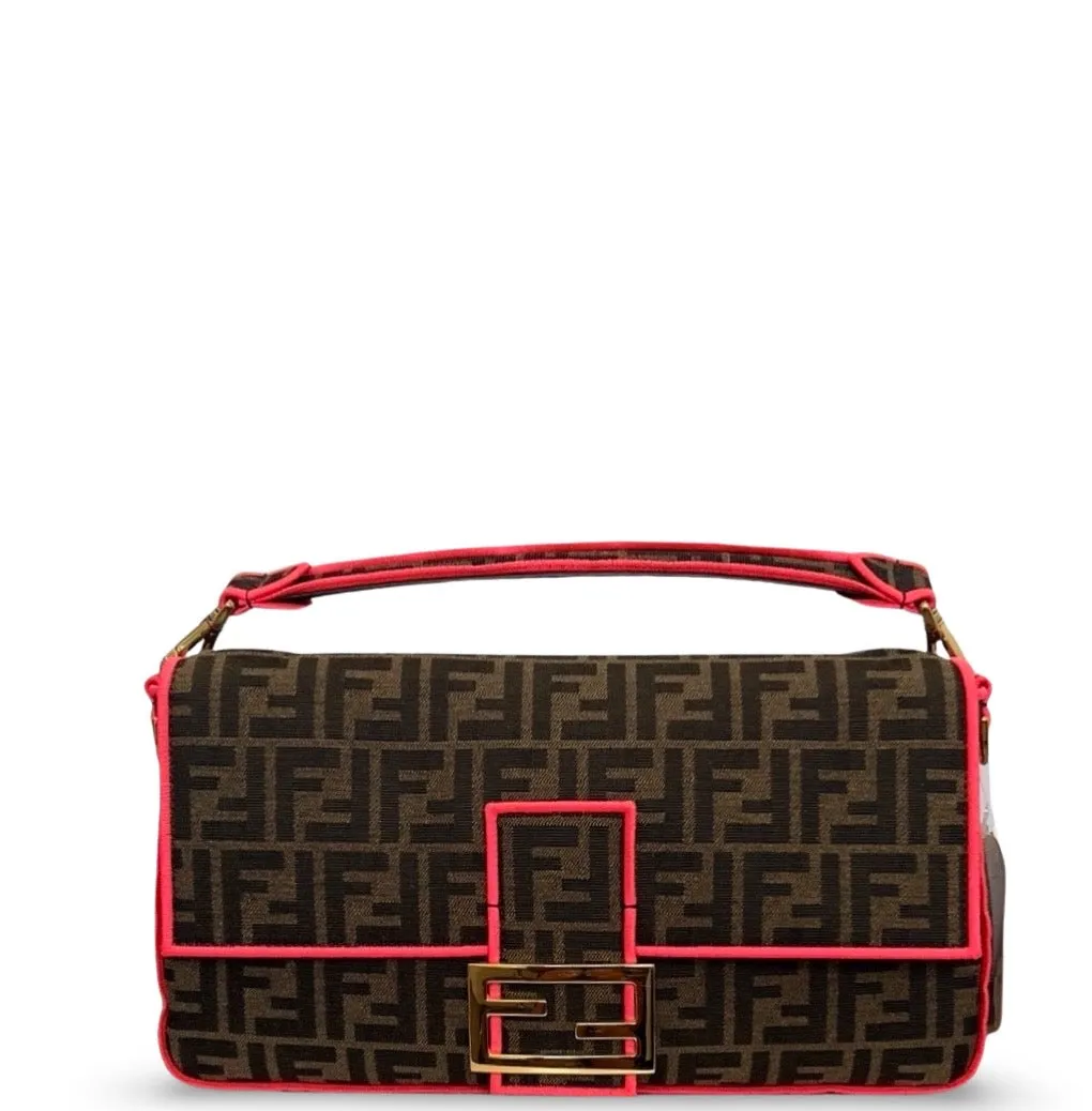 Fendi Baguette - Large Brown and Fuschia FF Jacquard