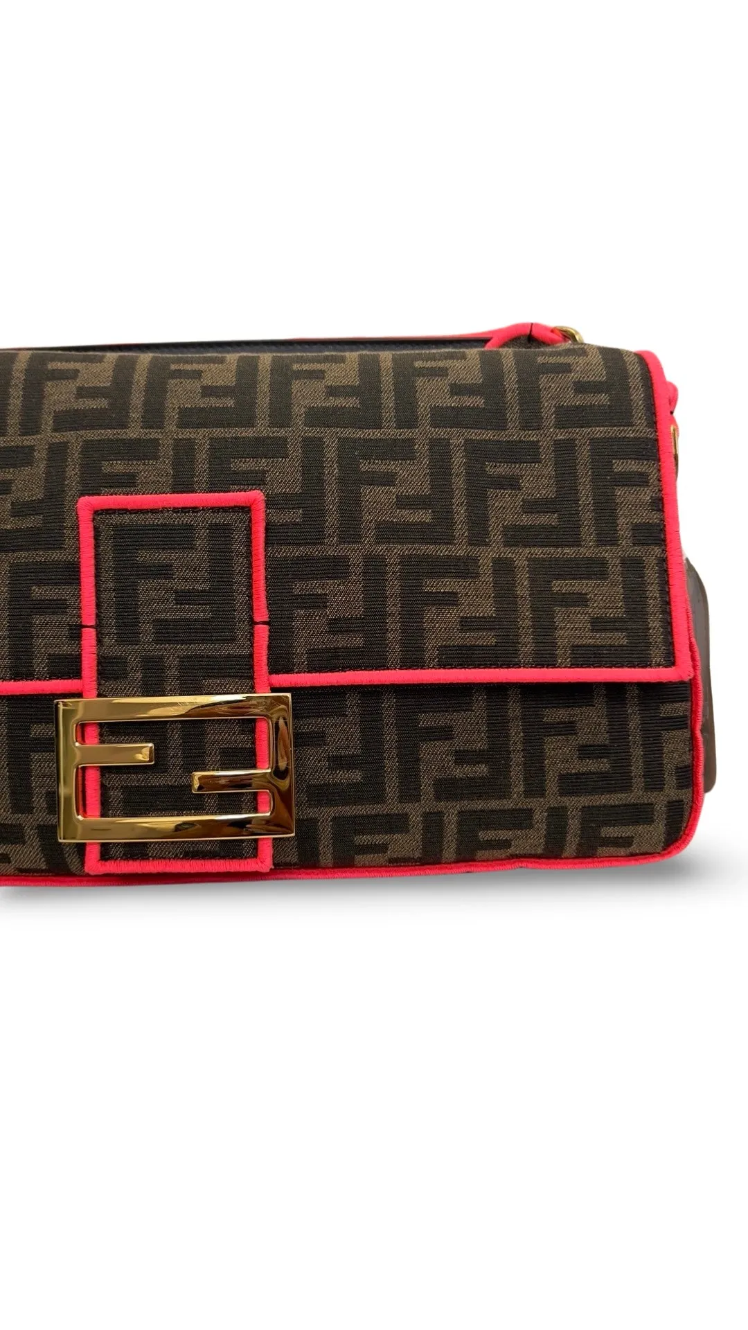 Fendi Baguette - Large Brown and Fuschia FF Jacquard