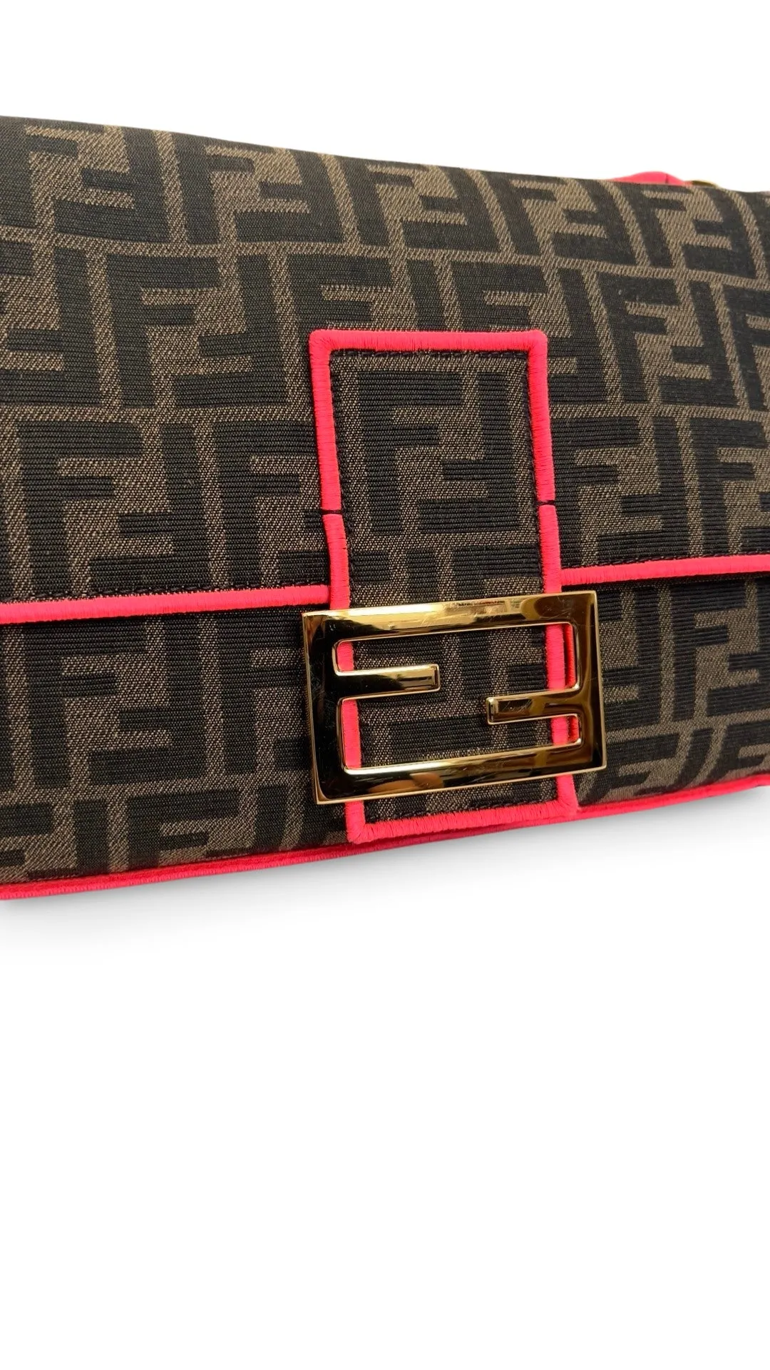 Fendi Baguette - Large Brown and Fuschia FF Jacquard