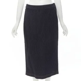 FENDI black graphic flocked velvet indigo denim midi skirt IT42 M