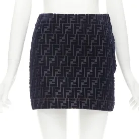 FENDI FF Zucca monogram velvet flocking mini denim skirt S