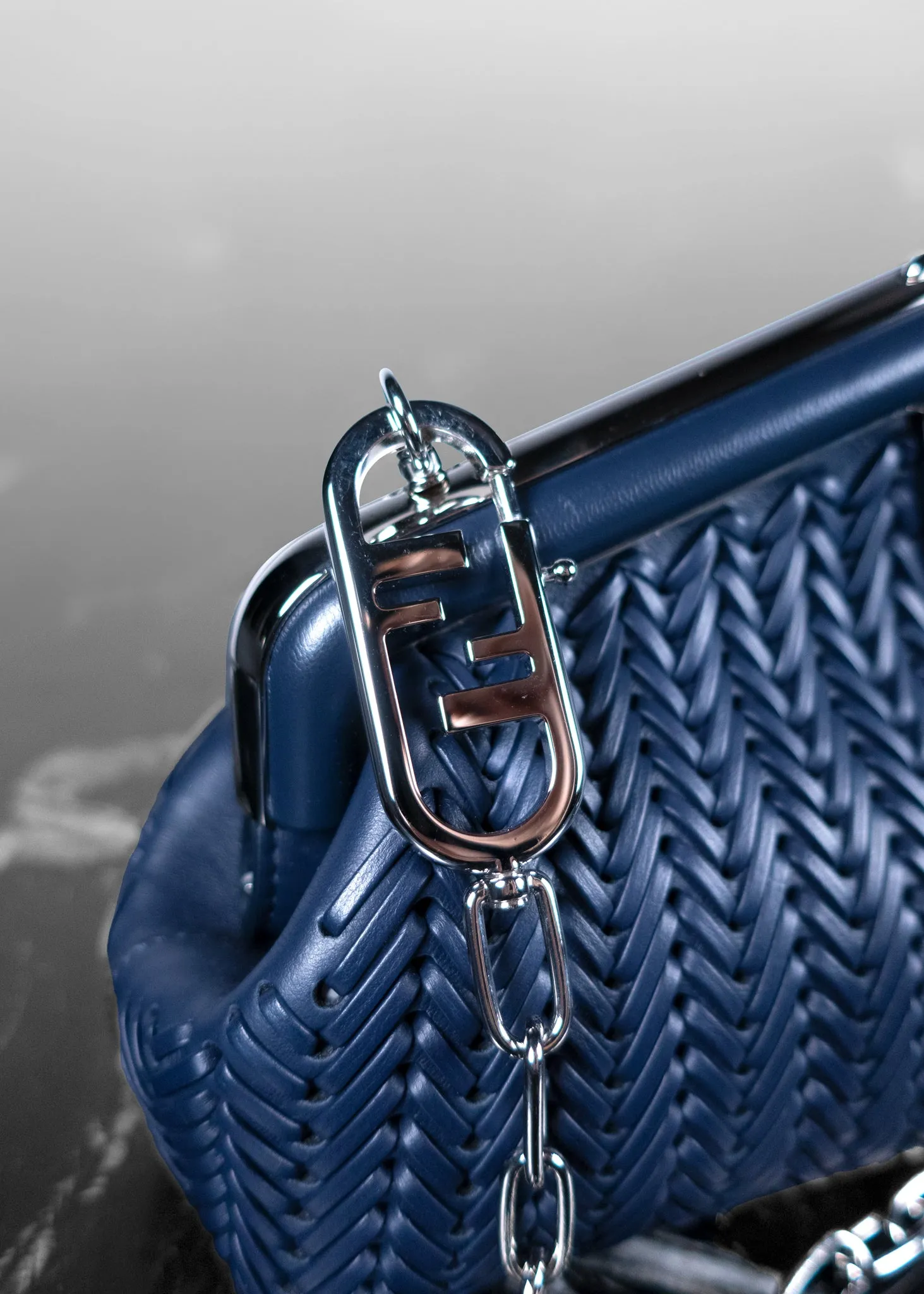 Fendi First Small Midnight Blue Woven Leather Bag