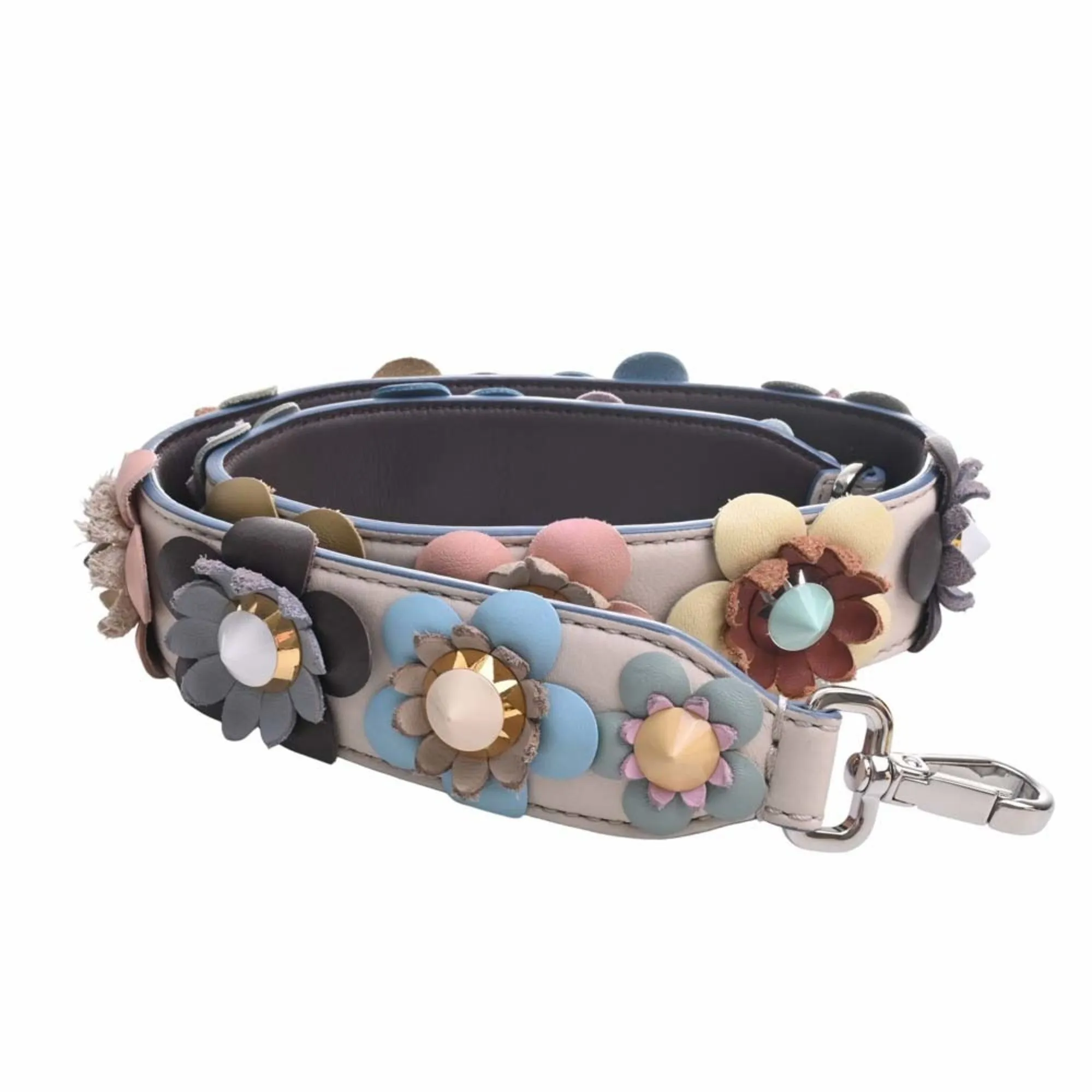 FENDI Leather Strap You Flower Studded Shoulder Beige/Multicolor Ladies