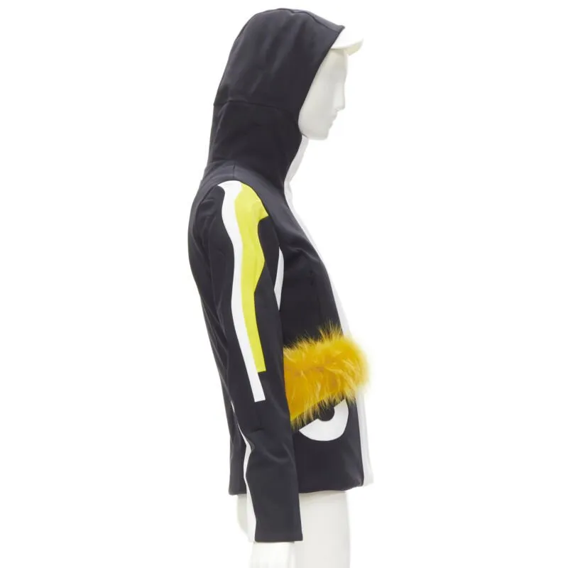 FENDI Monster Bug Eye black yellow fur trim ski jacket IT38 XS