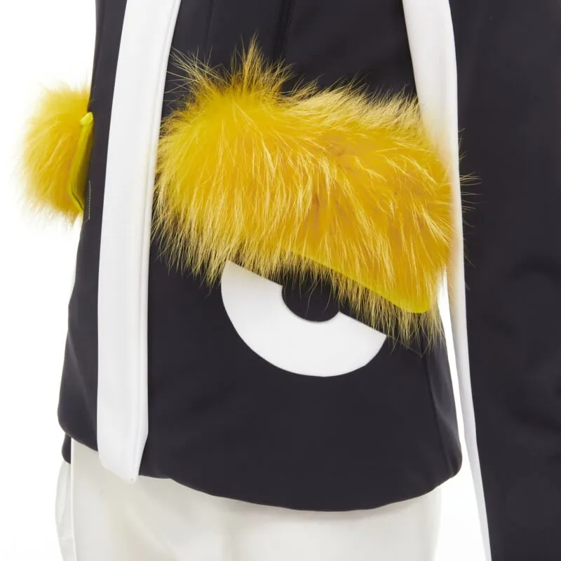 FENDI Monster Bug Eye black yellow fur trim ski jacket IT38 XS