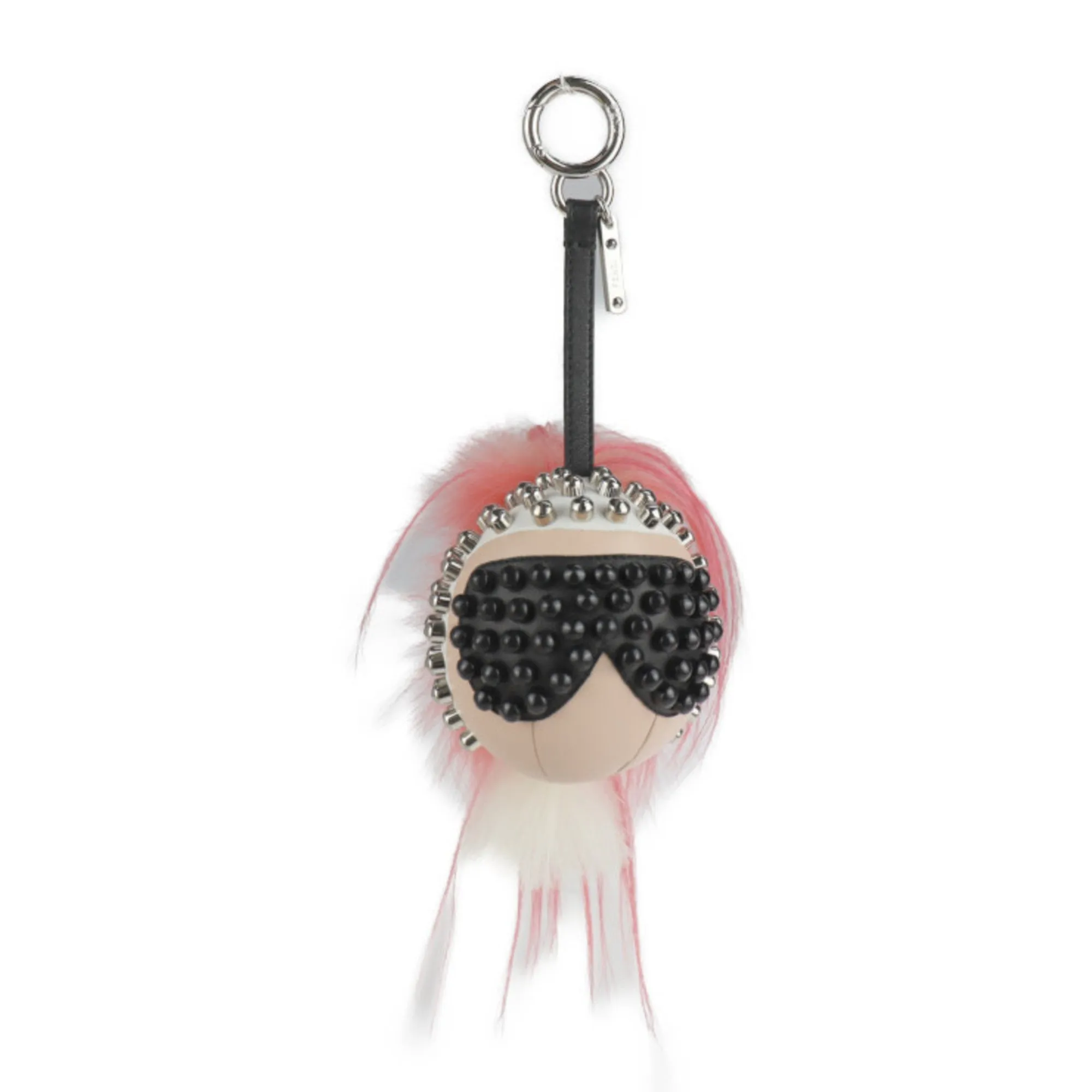 FENDI Panquito Karl Lagerfeld Keychain 7AR492 Leather Fur Pink Black White Bag Charm