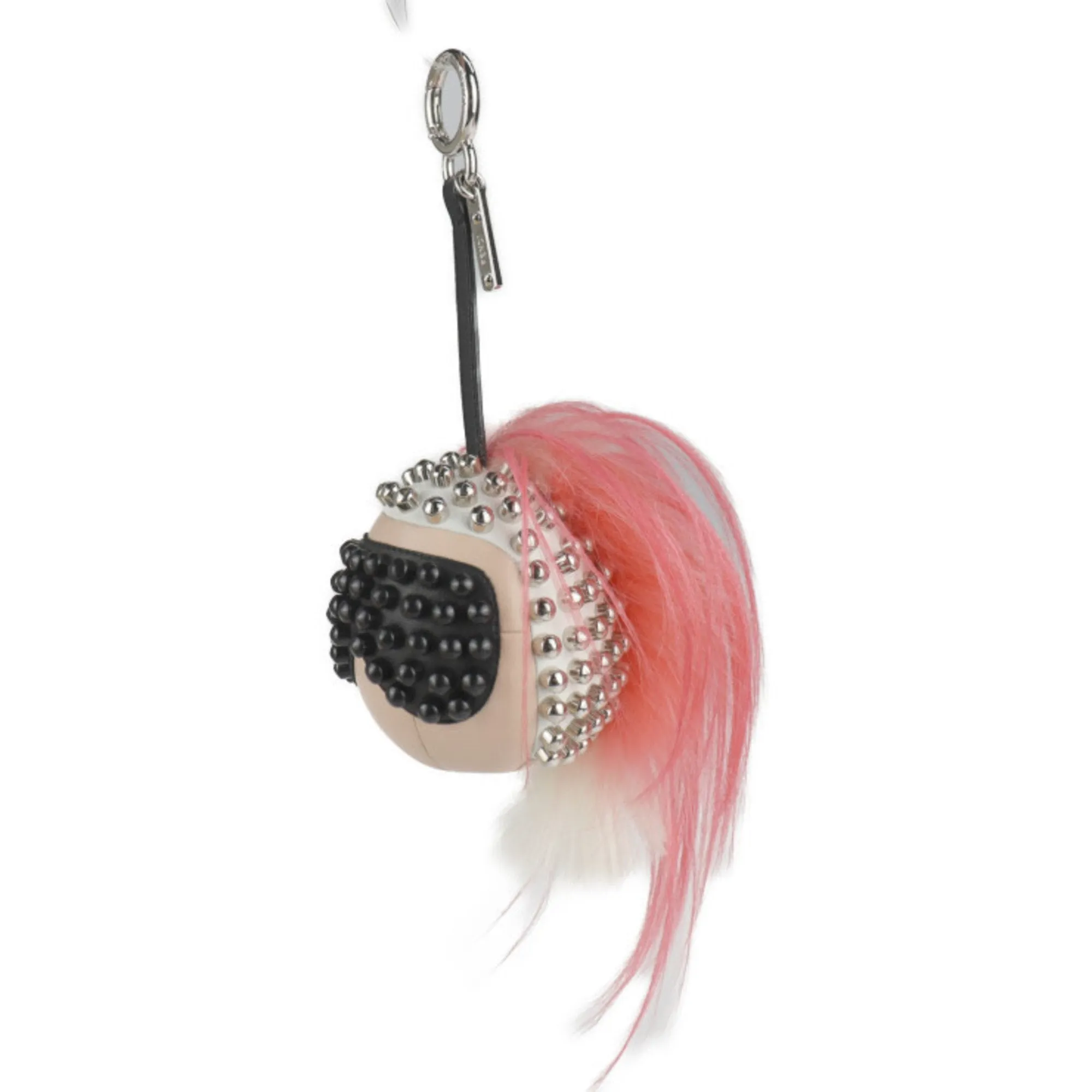 FENDI Panquito Karl Lagerfeld Keychain 7AR492 Leather Fur Pink Black White Bag Charm