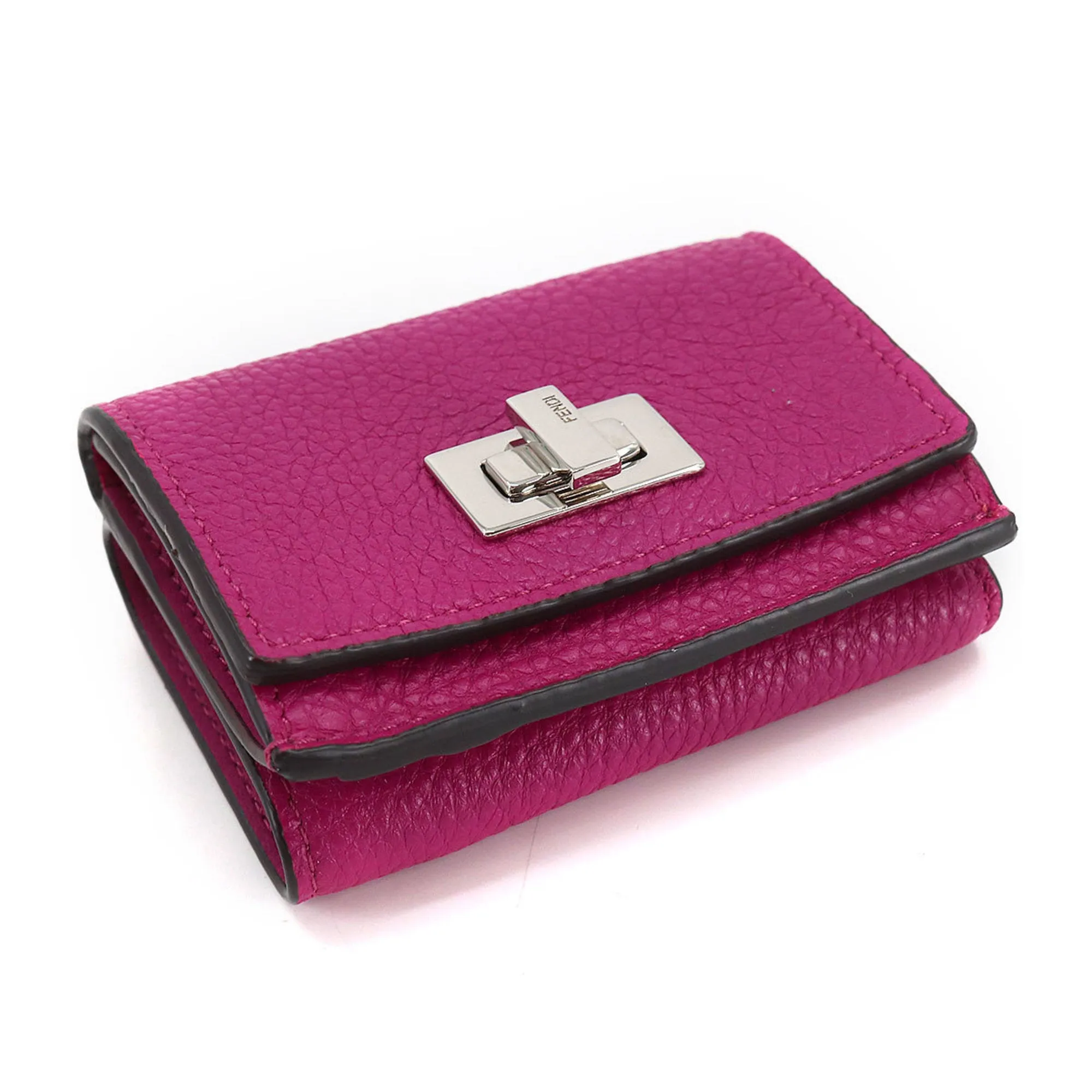 FENDI Peekaboo Trifold Wallet Leather Magenta 8M0426 Silver Metal Fittings