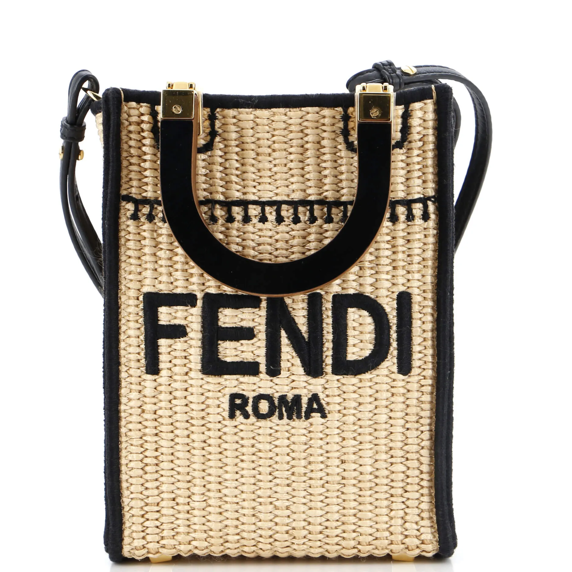 FENDI Sunshine Shopper Tote Straw Mini