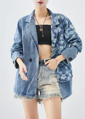 Fine Denim Blue Asymmetrical Print Cotton Coats Fall ML2000