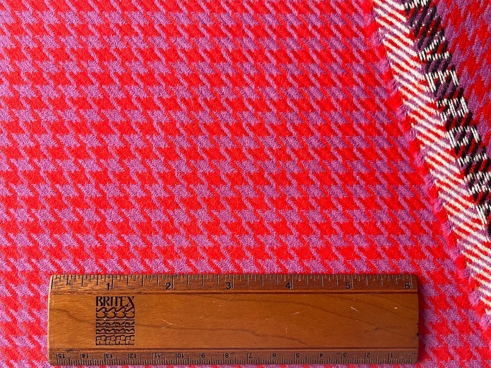 Fire Red & Orchid Hounds-Tooth Virgin Wool Twill (Made in Italy)