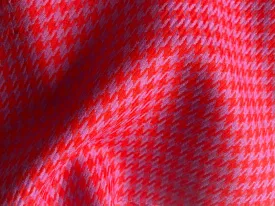 Fire Red & Orchid Hounds-Tooth Virgin Wool Twill (Made in Italy)