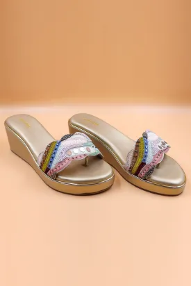 Gold Zardosi Crystal Wedges