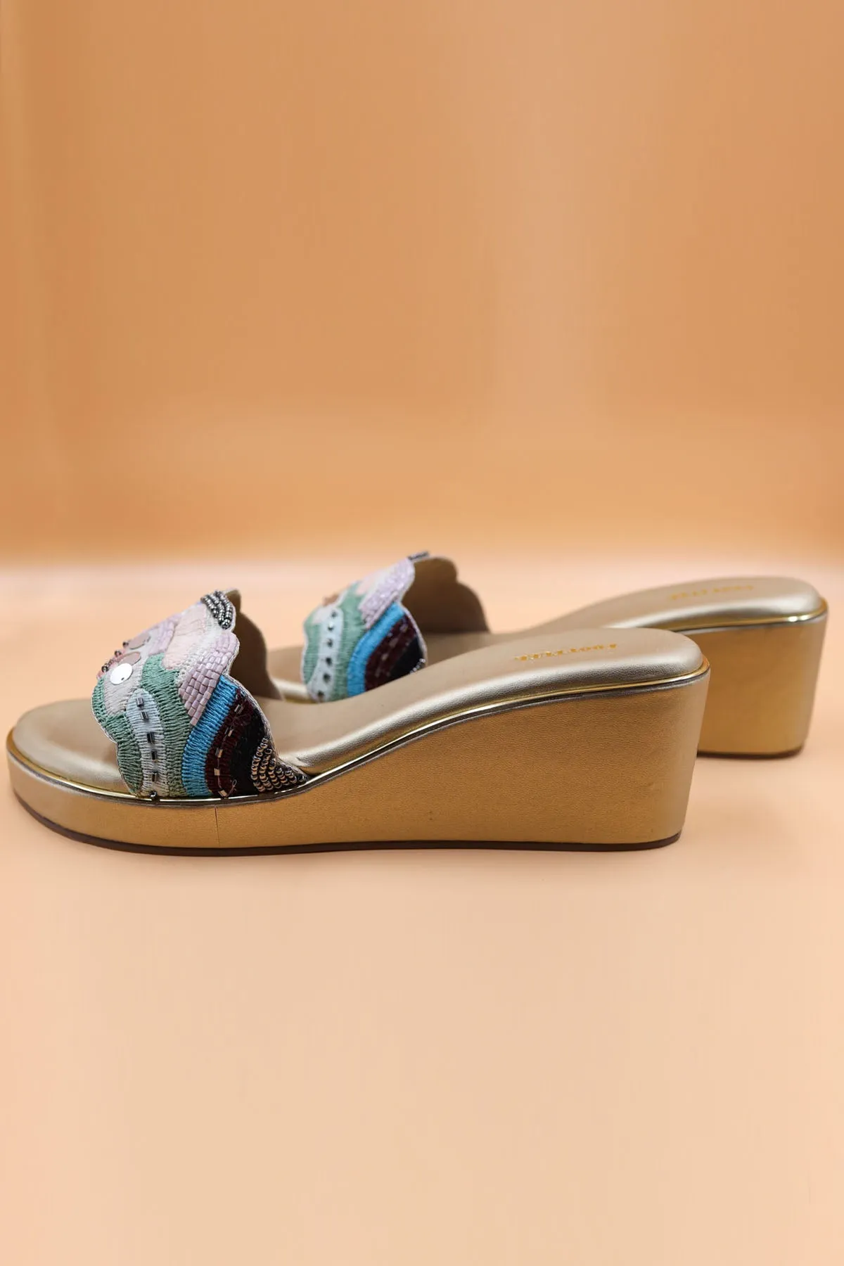 Gold Zardosi Crystal Wedges