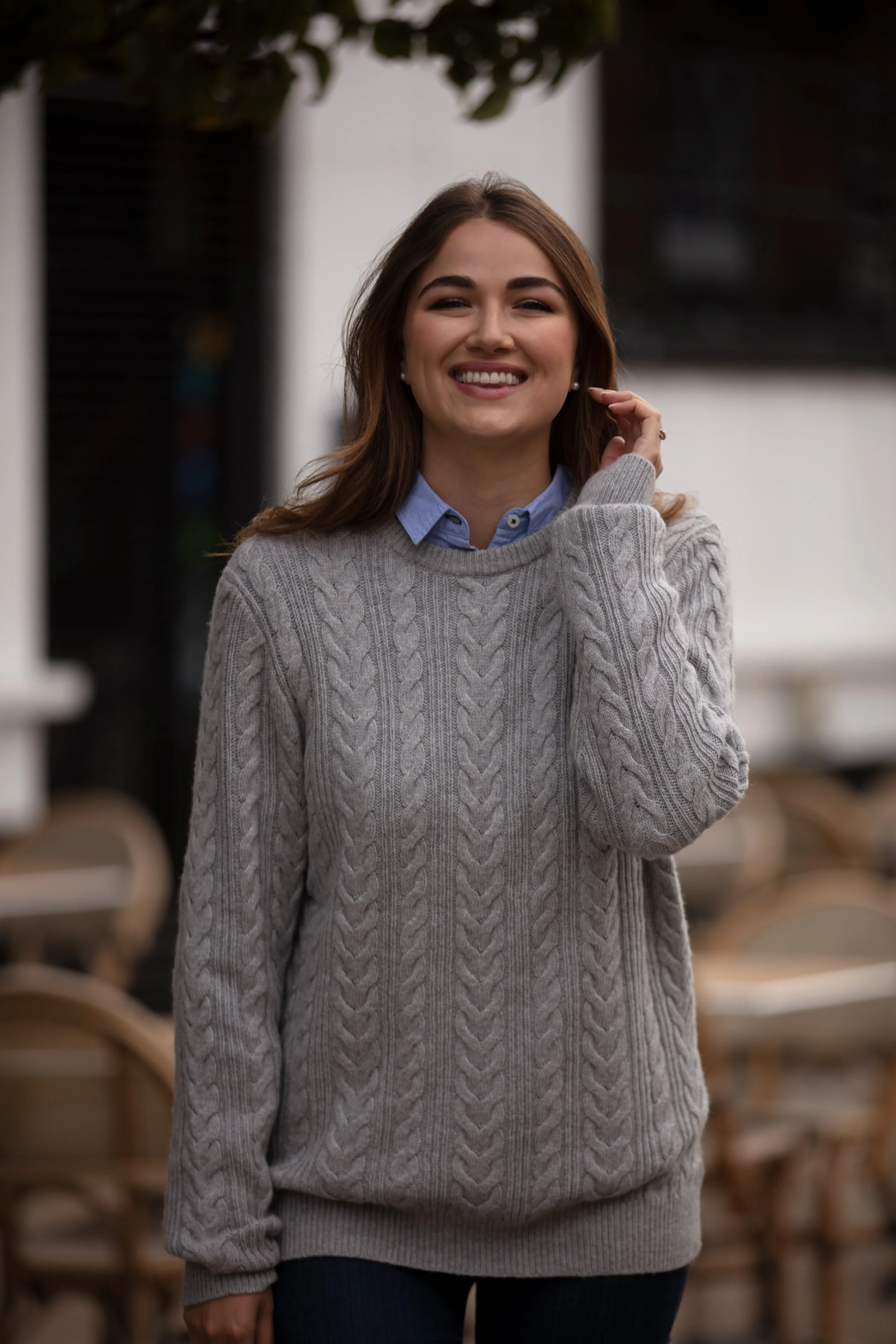 Herringbone Crew Neck Jumper - Grey