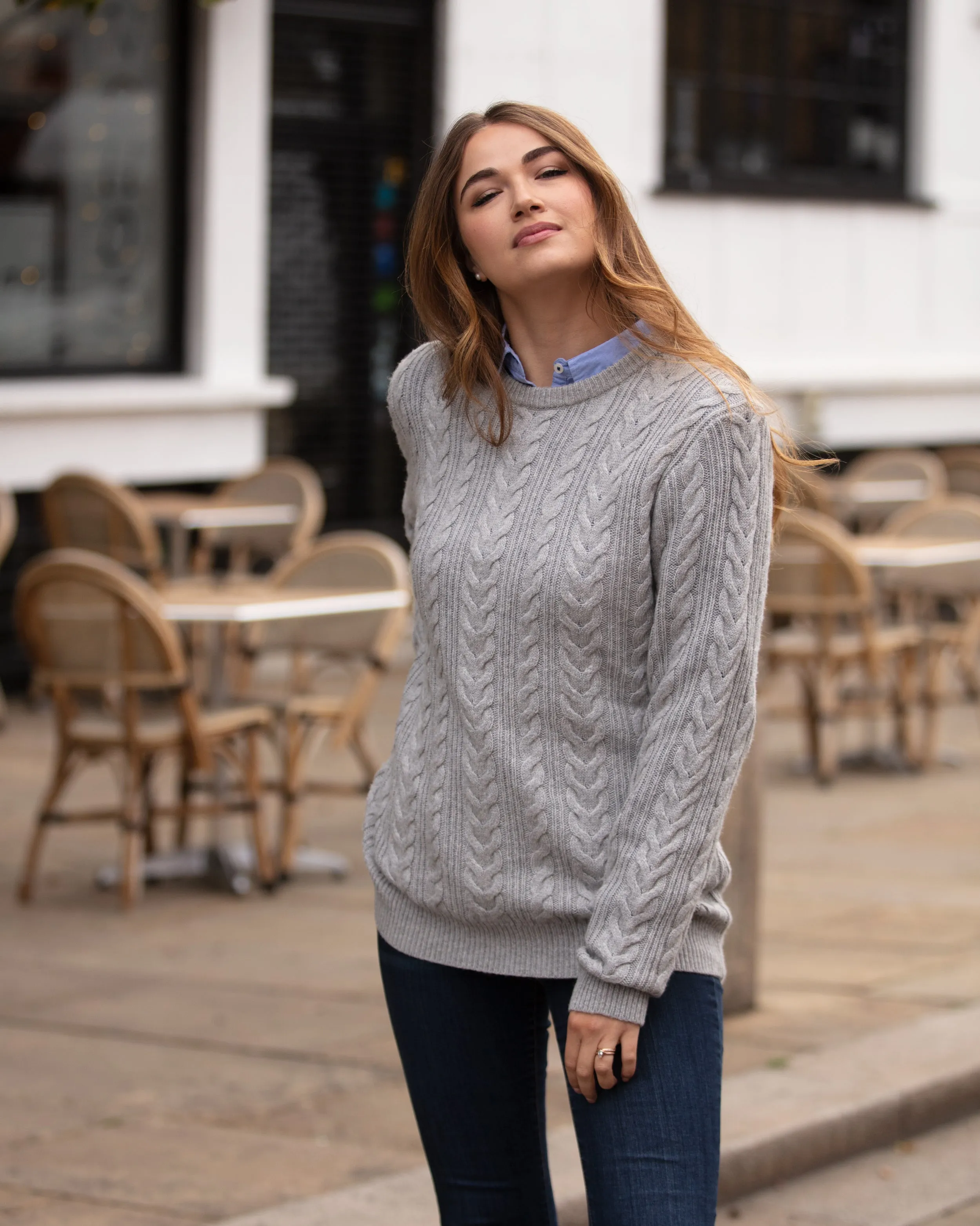 Herringbone Crew Neck Jumper - Grey