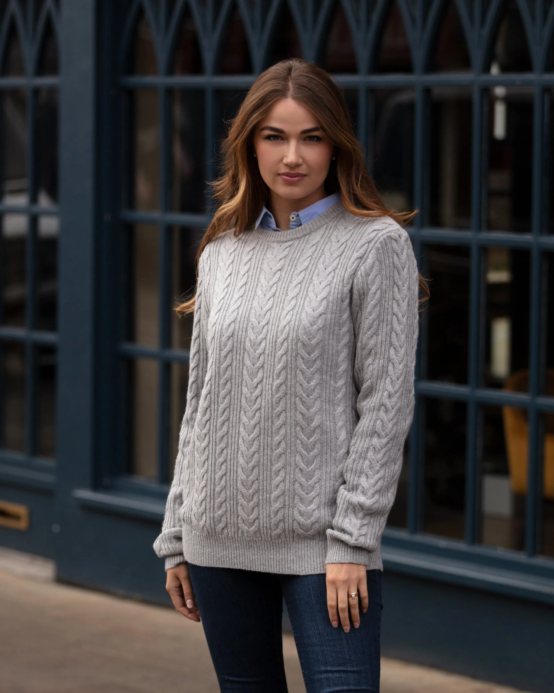 Herringbone Crew Neck Jumper - Grey