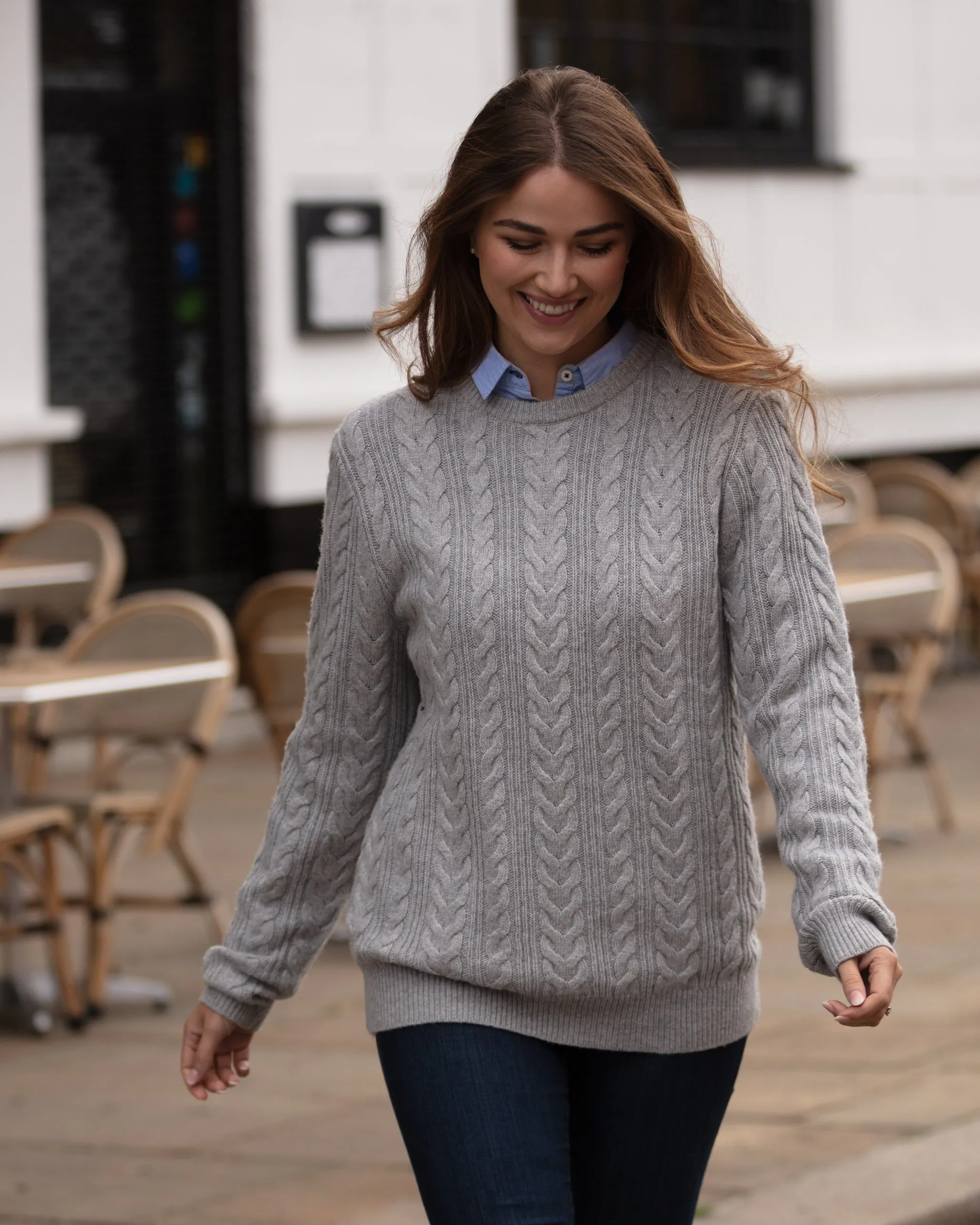 Herringbone Crew Neck Jumper - Grey