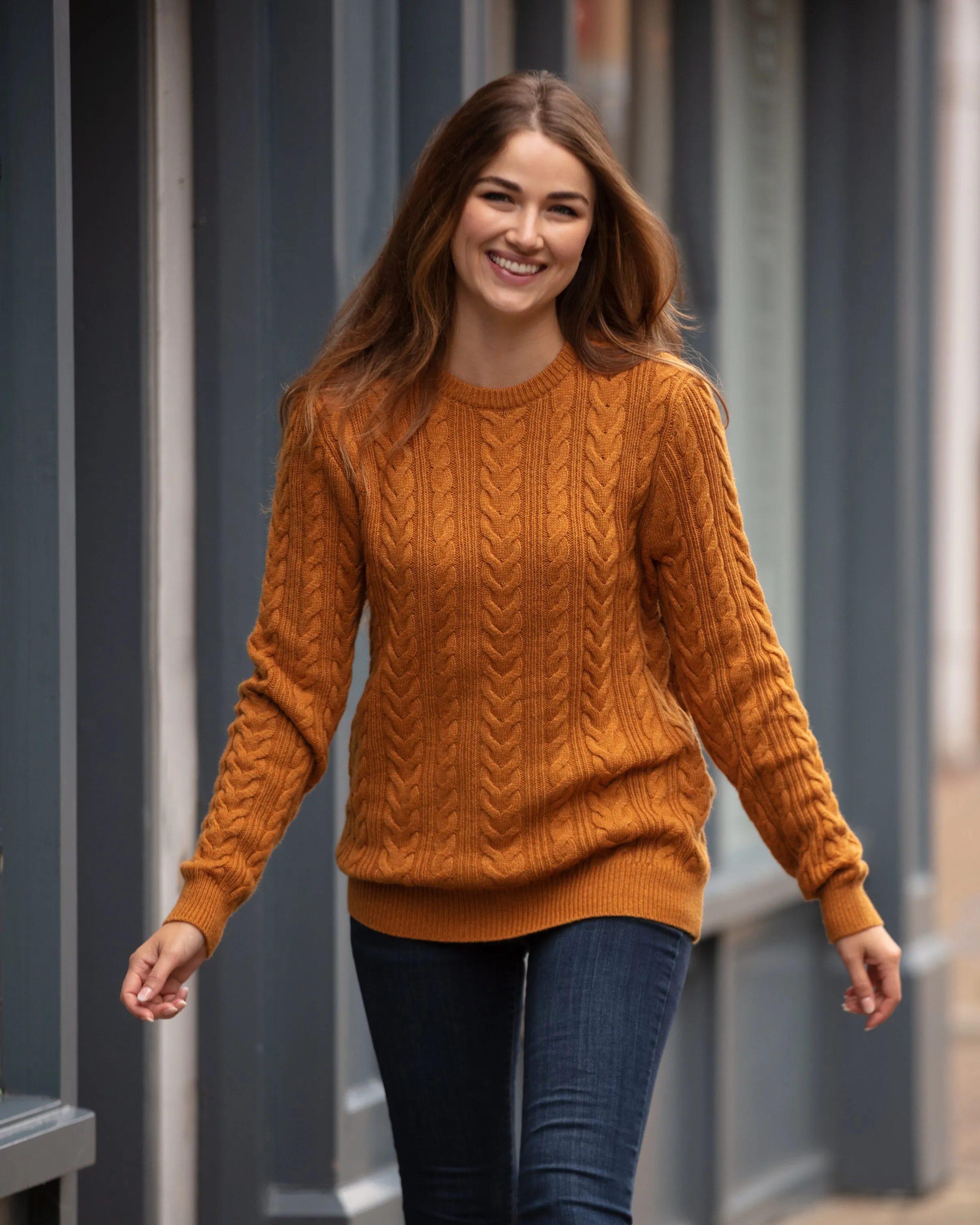 Herringbone Crew Neck Jumper - Mustard