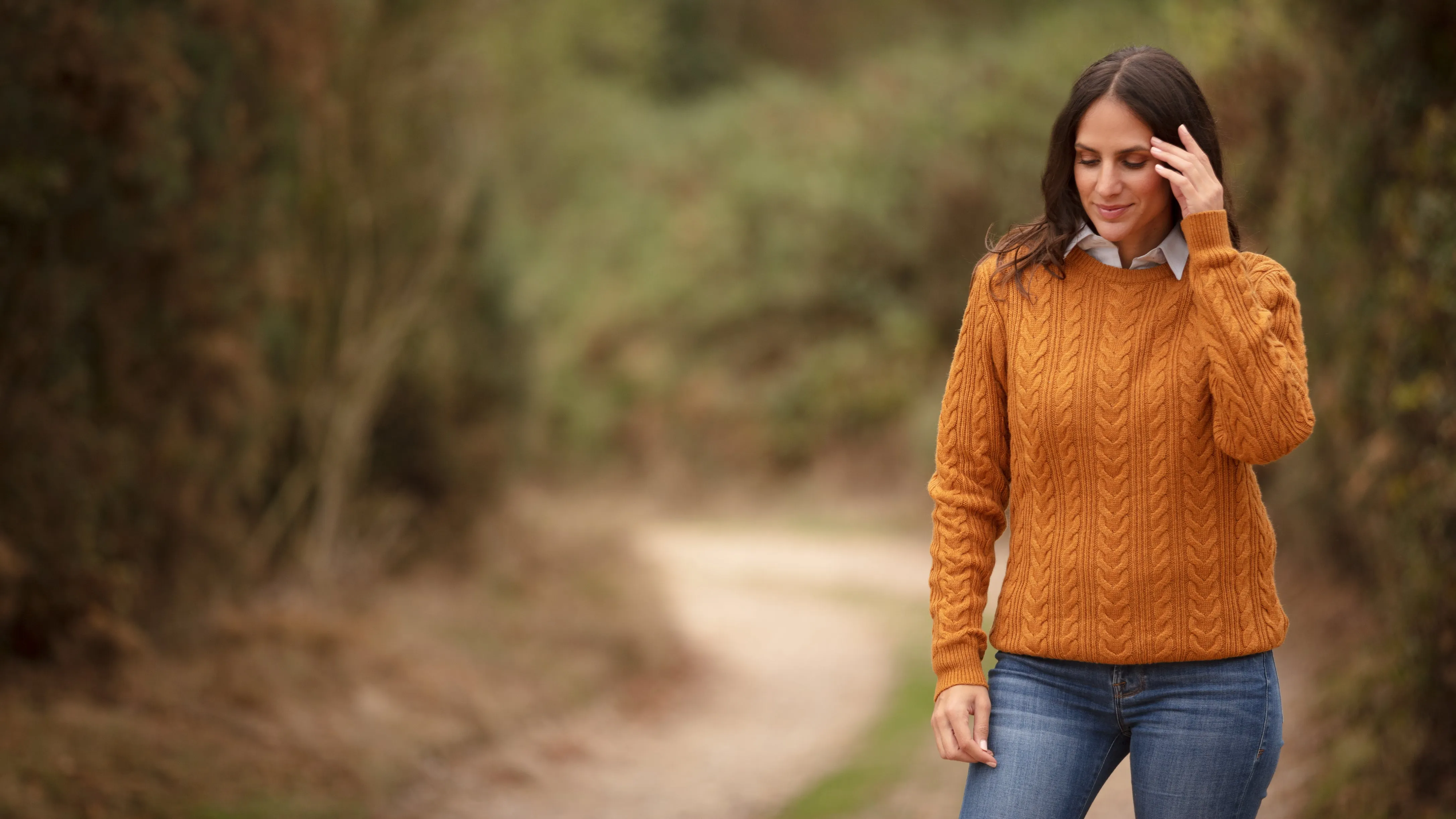 Herringbone Crew Neck Jumper - Mustard