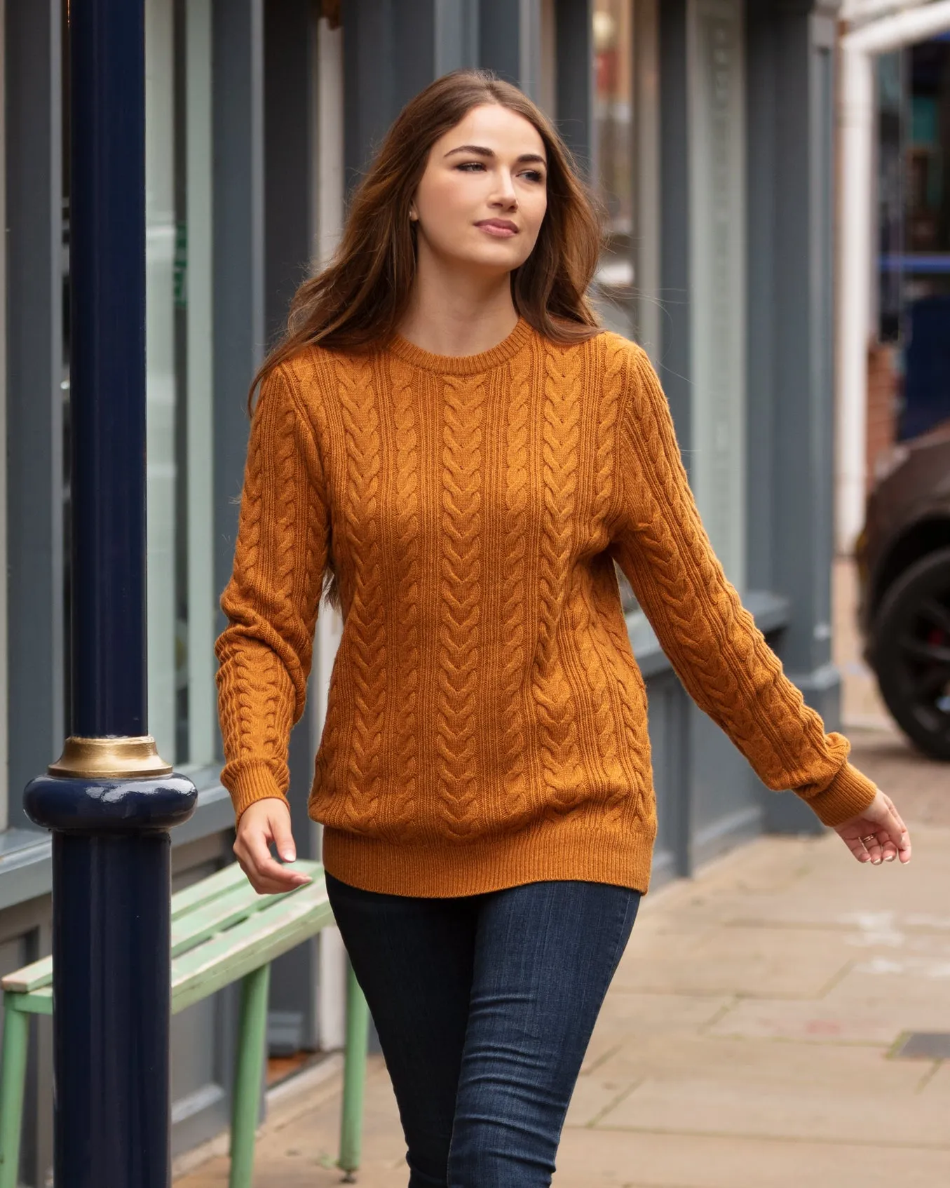 Herringbone Crew Neck Jumper - Mustard