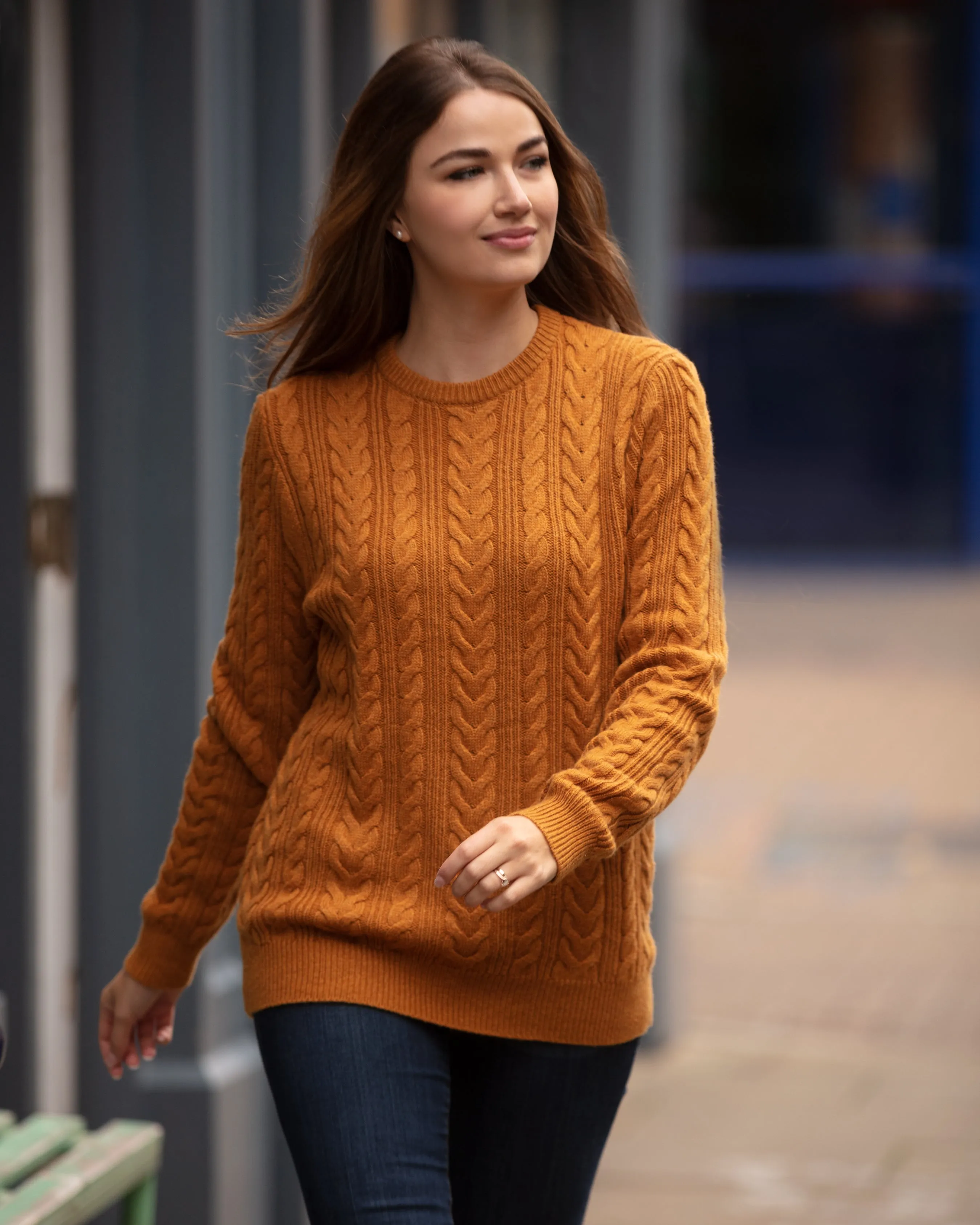 Herringbone Crew Neck Jumper - Mustard