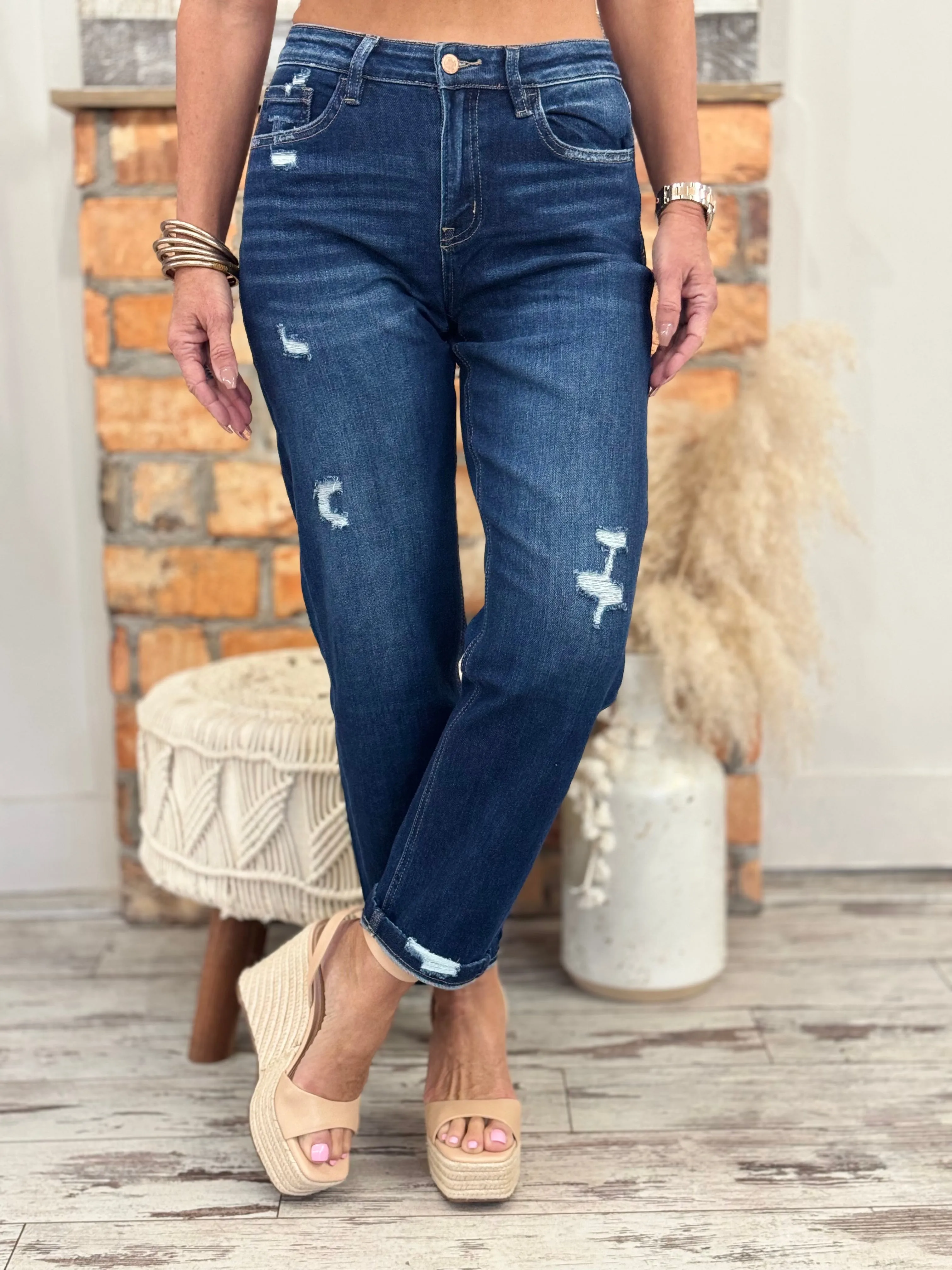 High Rise Cuffed Barrel Jeans