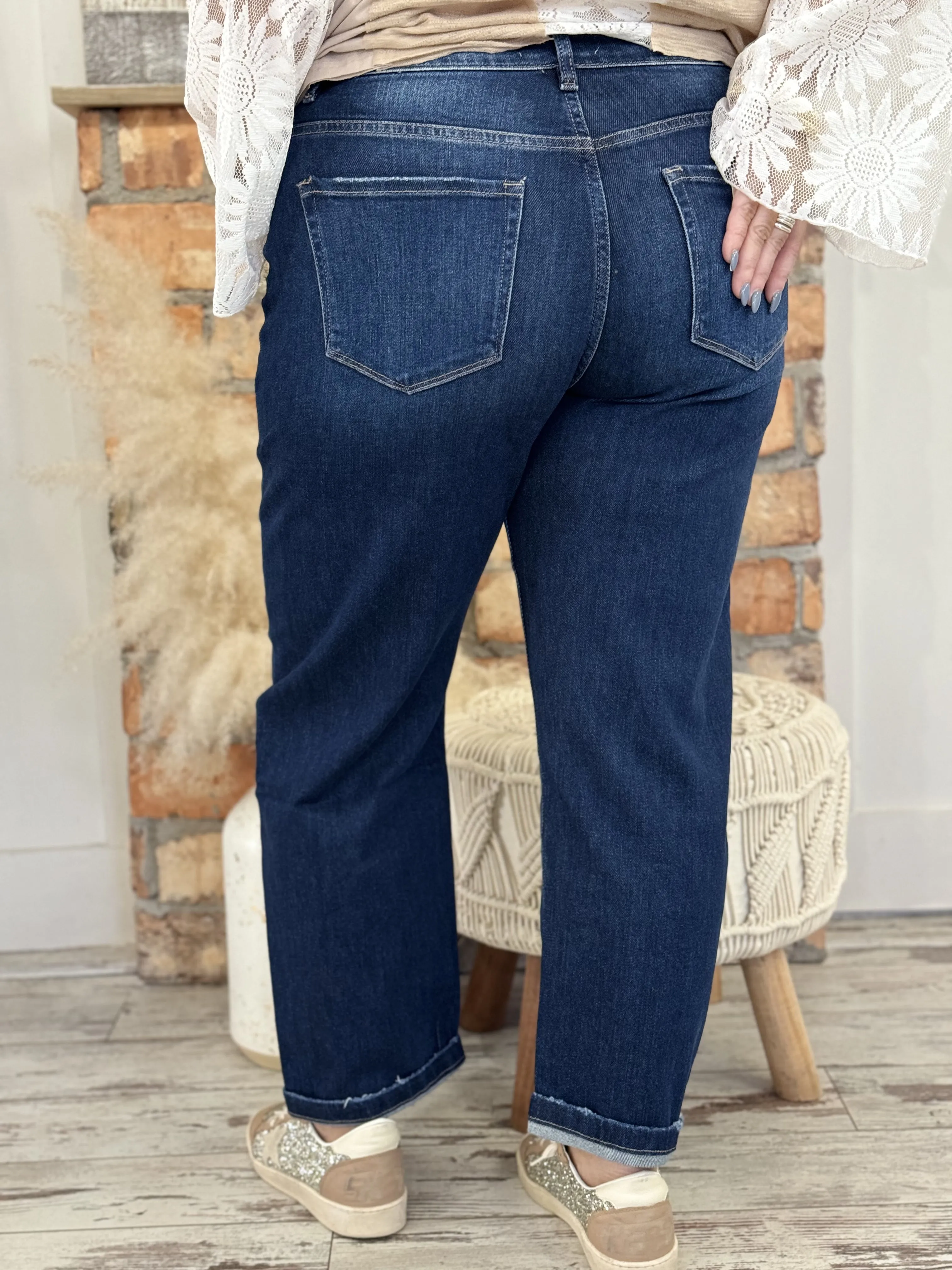 High Rise Cuffed Barrel Jeans