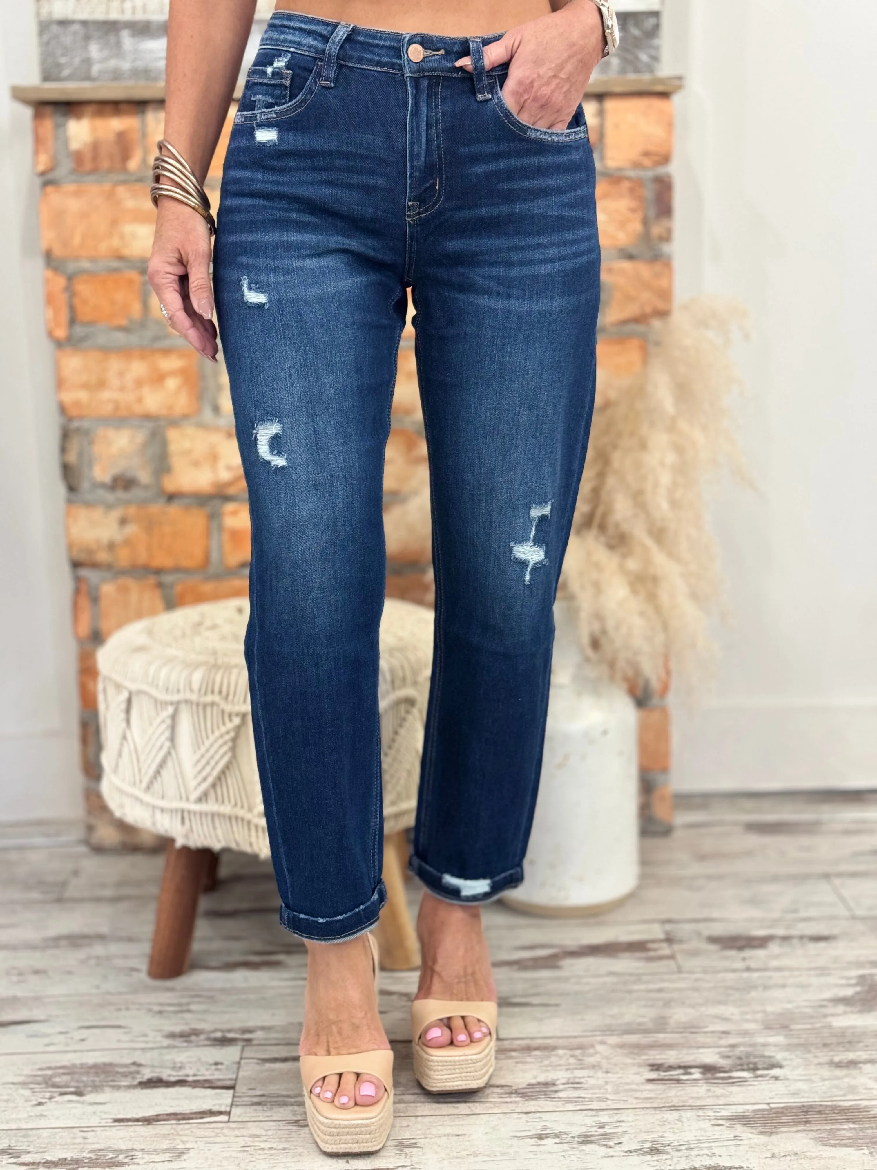 High Rise Cuffed Barrel Jeans